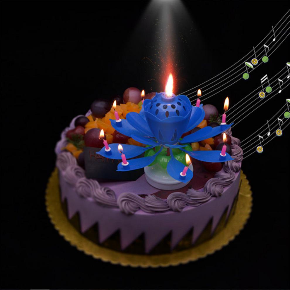 凯仕帝生日烟花蜡烛音乐蜡烛荷花开花旋转唱歌蛋糕蜡烛创意浪漫莲花