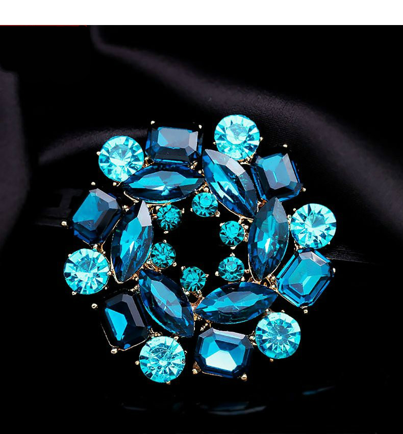 roundsink饰品胸针欧美复古仿水晶胸花别针时尚圆形胸针男女情侣紫色