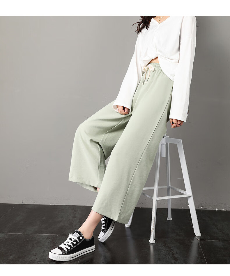 莉社女春夏八分裤冰麻裤子阔腿裤女宽松休闲直筒女裤小个子冰丝运动裤