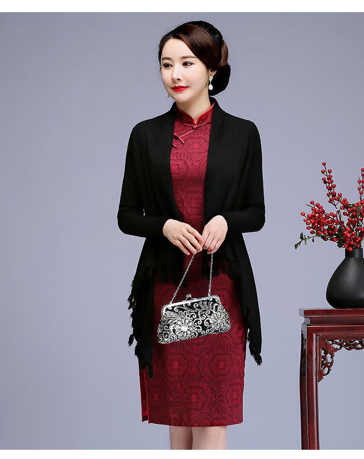 新品旗袍披肩旗袍外套春秋旗袍披肩女外搭新款外套女外搭洋气时尚针织