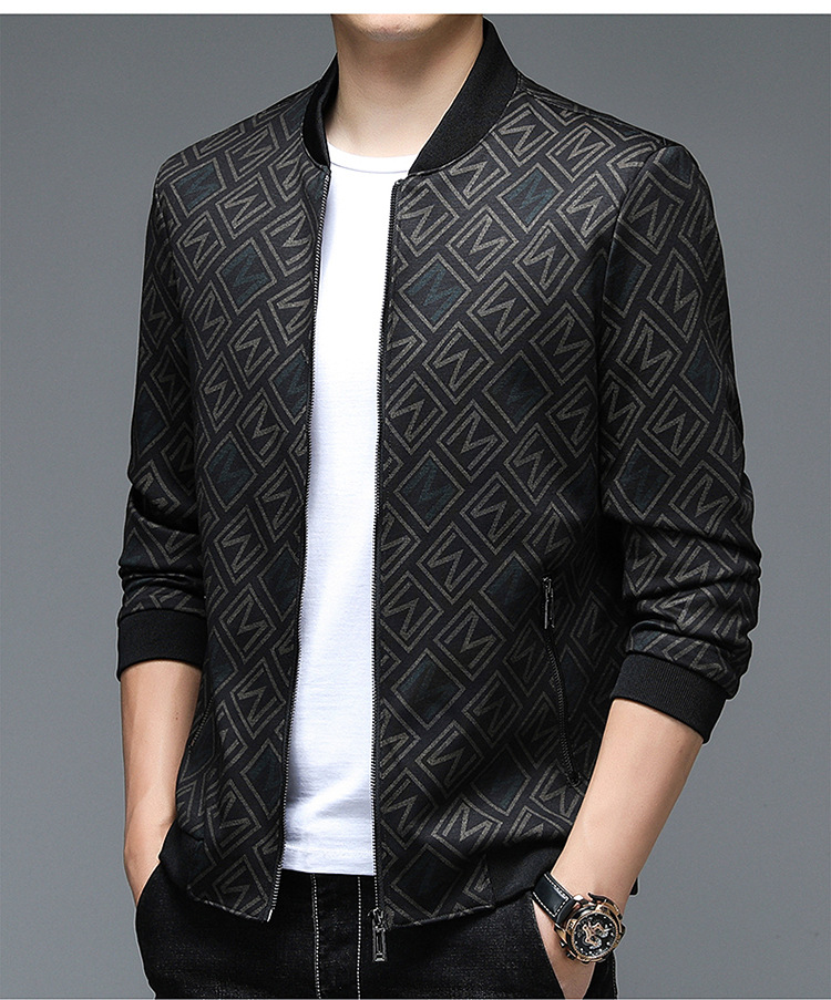 虎都男装休闲中青年男装长袖拉链夹克上衣156hb21608咖色180