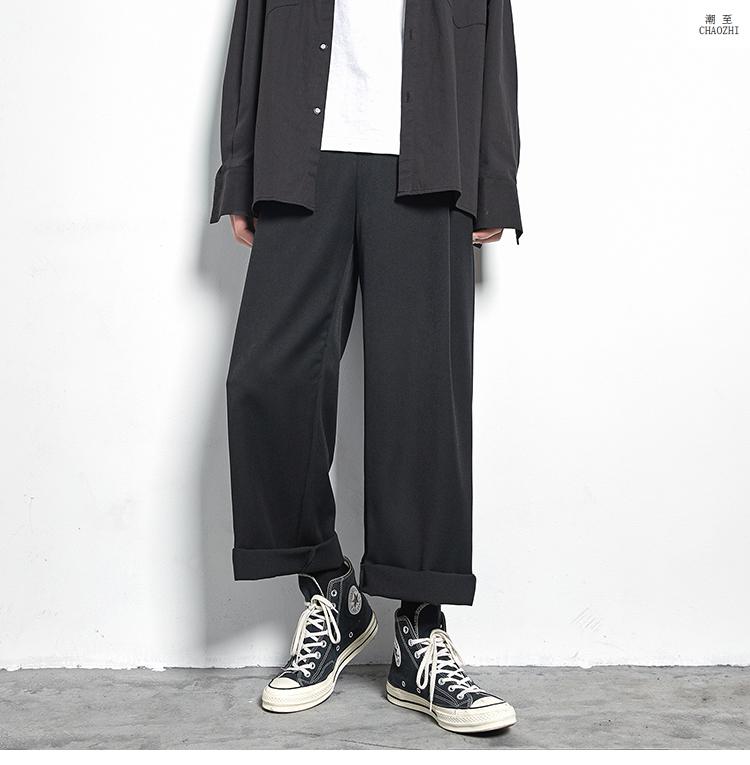 港仔文艺男 春秋新款休闲裤男士直筒百搭阔腿裤宽松港风ins长裤 黑色