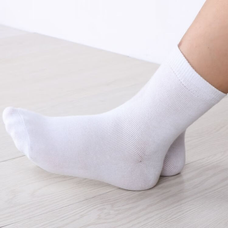 男女大童中筒春秋学校活动演出儿童运动袜子2双装纯白四季款2529鞋码