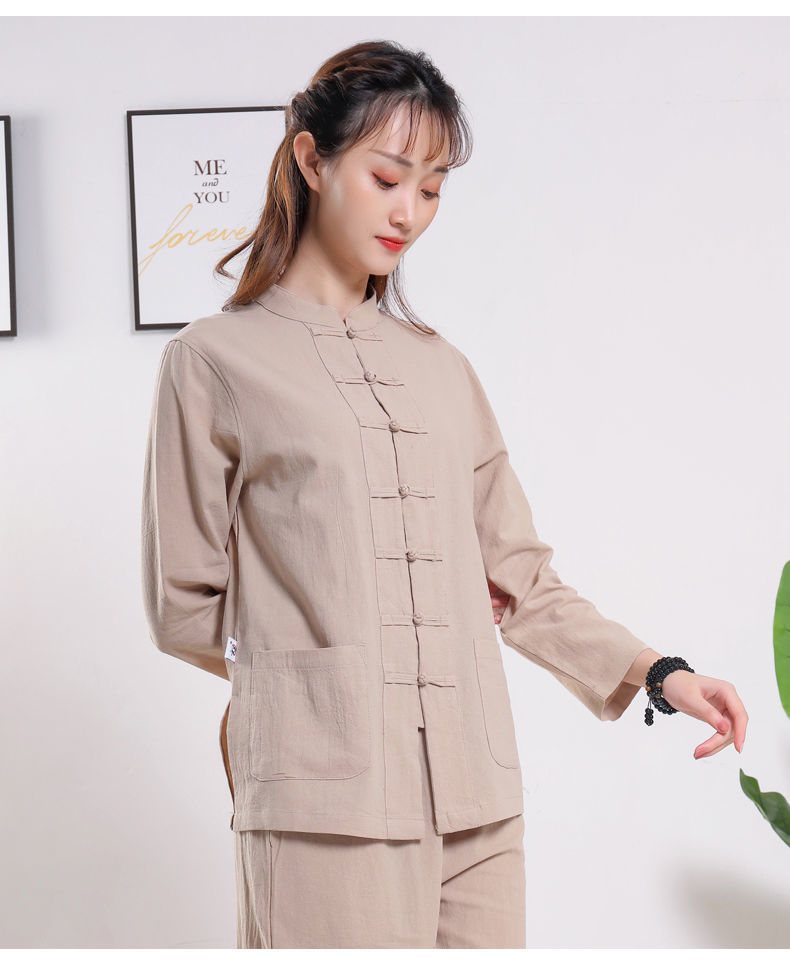 居士服女棉麻佛系禅修春秋茶服禅修打坐武术太极晨练民族风白色s88斤