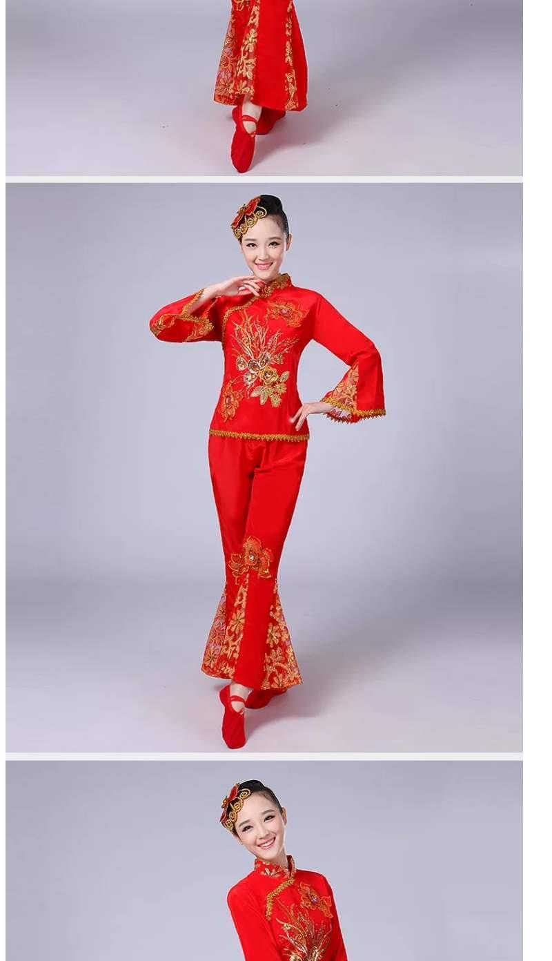 广场舞服装女装秧歌服风套装民族舞蹈中老年腰鼓表演服夏红色实物拍摄