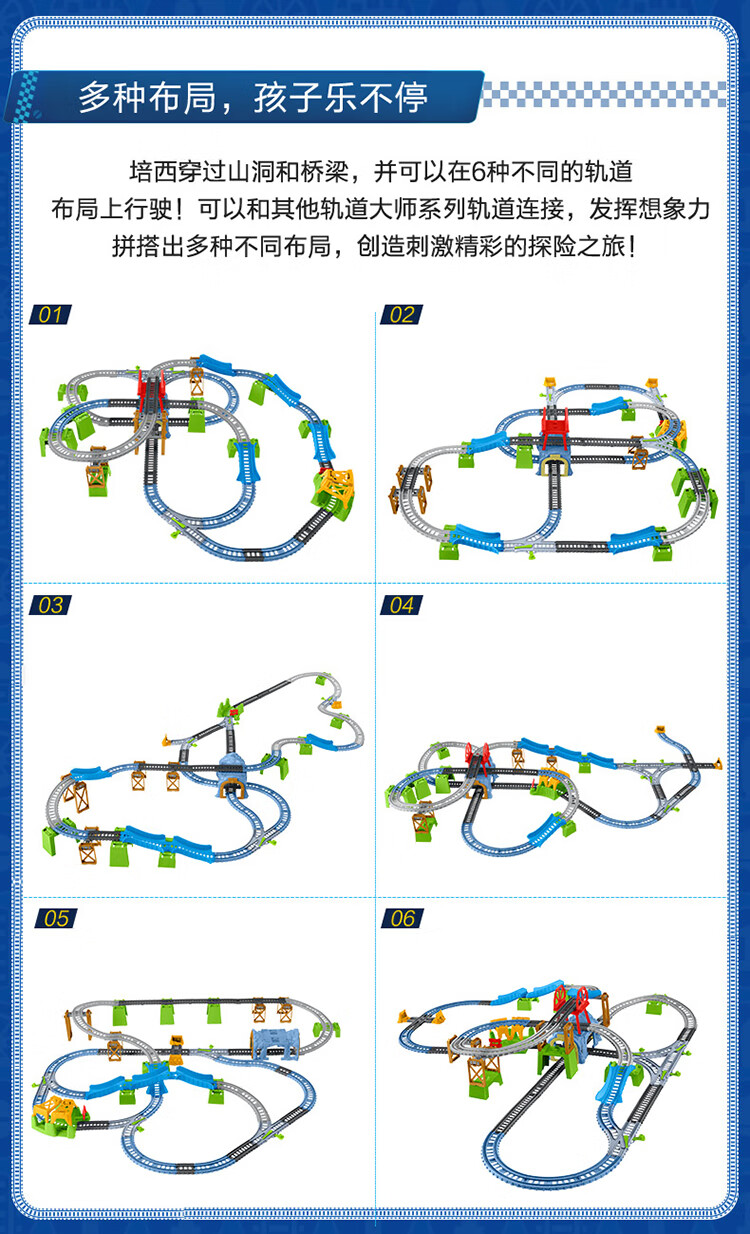 托马斯小火车电动大师级百变培西多玩法轨道拼装套玩具高品质6合1培西