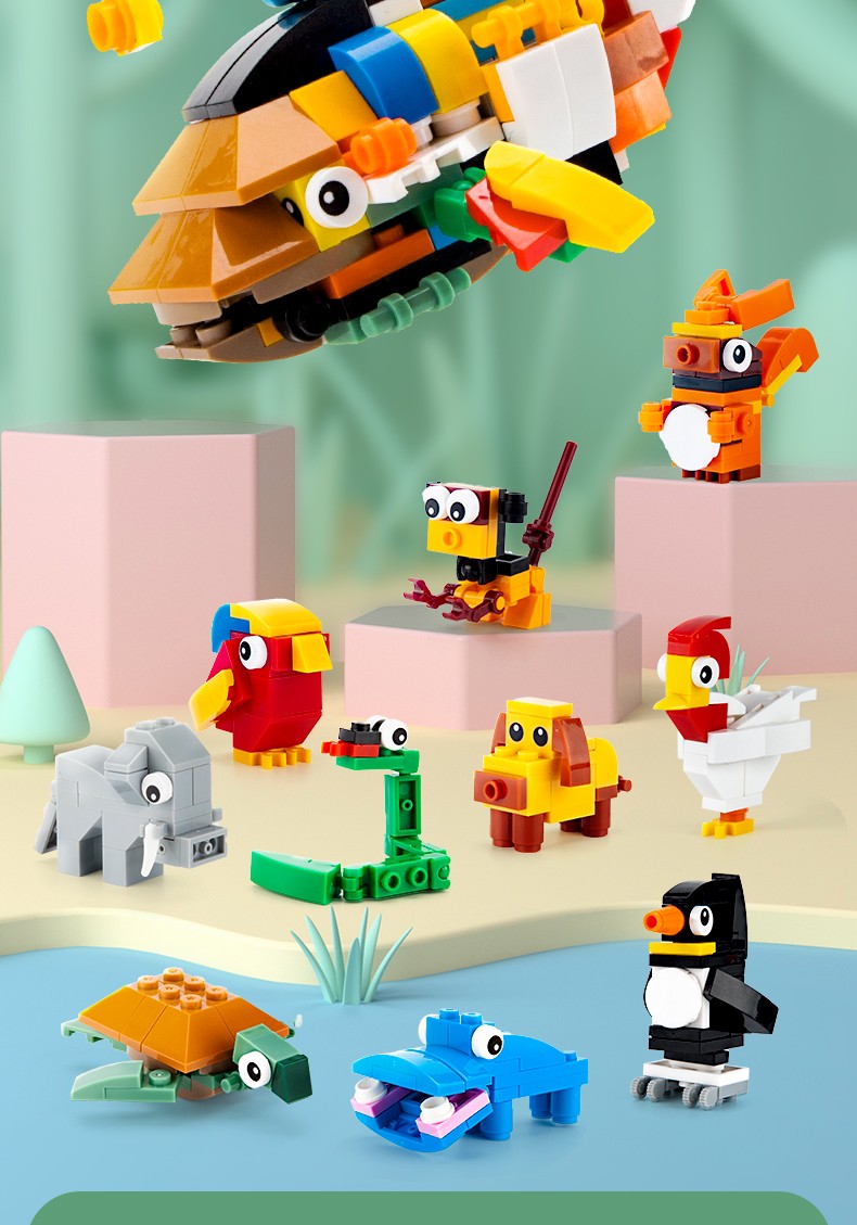 开益cayi小颗粒积木模型拼插拼搭动物世界儿童启蒙玩具送人男孩女孩