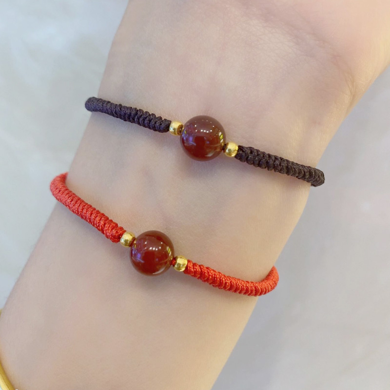 黄金转运珠红玛瑙相思豆手链999足金小金豆2022年新款小红书 2金珠 红