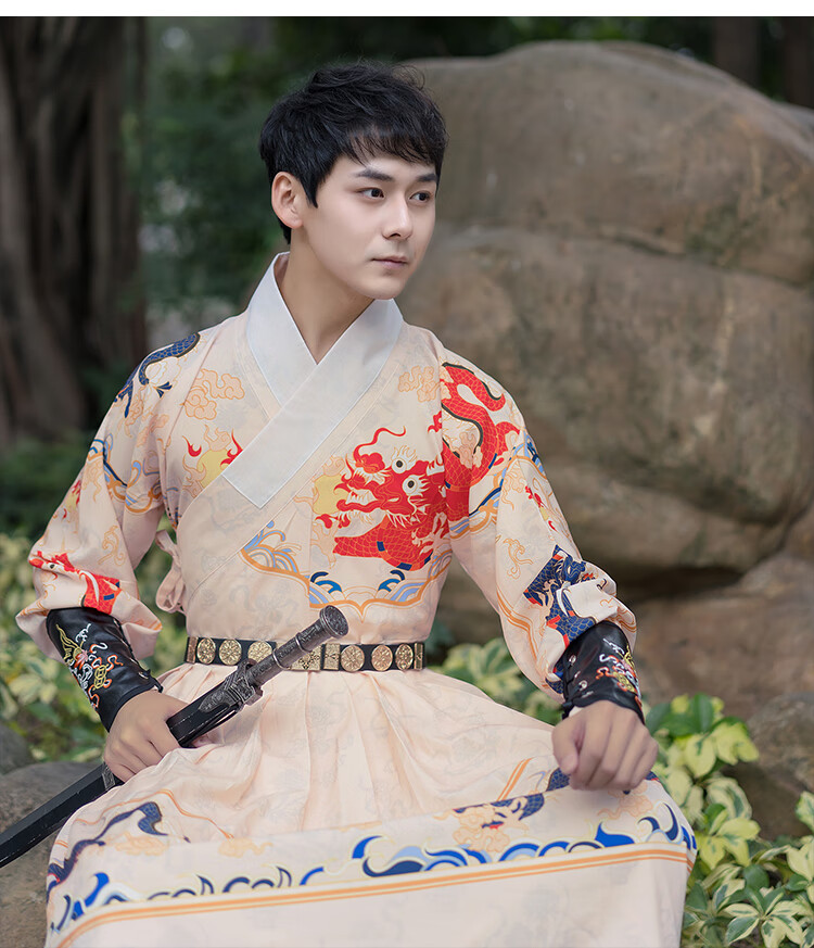 适合胖人穿的汉服明制原创男装大码男女刺绣交领飞鱼服蟒袍情侣套装
