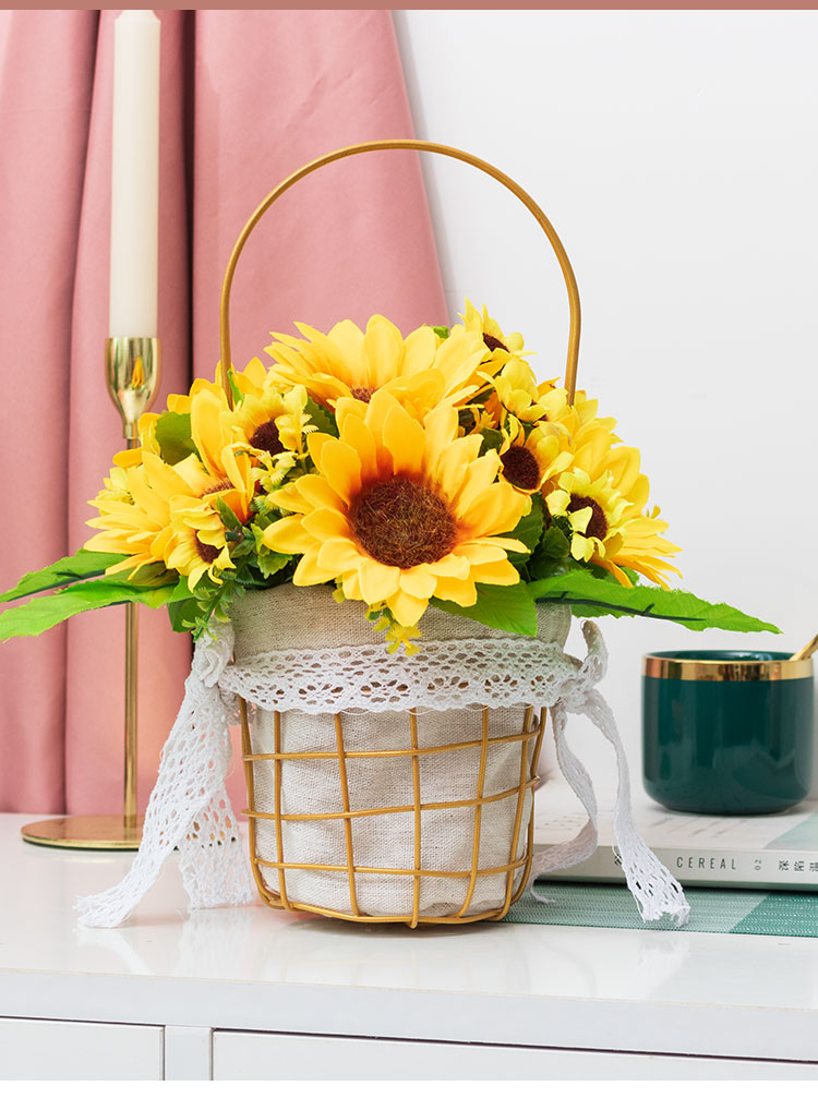野餐仿真装饰花铁艺花篮仿真塑料花艺向日葵假花花束野餐花拍摄道具