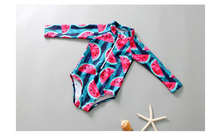 儿童泳衣女孩连体长袖三角防晒速干女童韩国可爱小公主ins泳装23连体