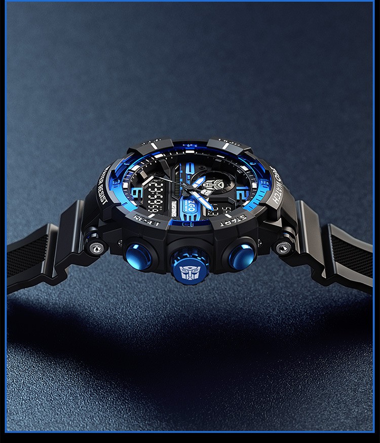 防水运动手表男孩多功能儿童表olevo礼佳选变形金刚礼盒装黑银黑底