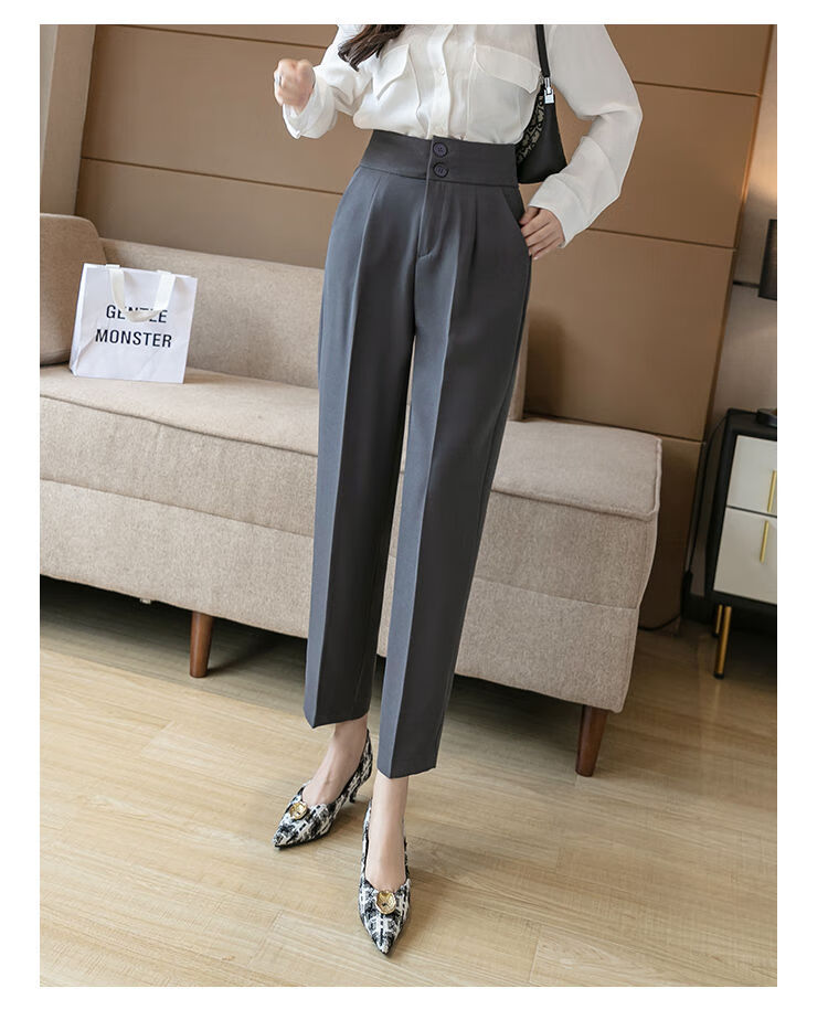夏季女士九分休闲裤西装裤女新款春夏季垂感显瘦九分烟管裤高腰直筒