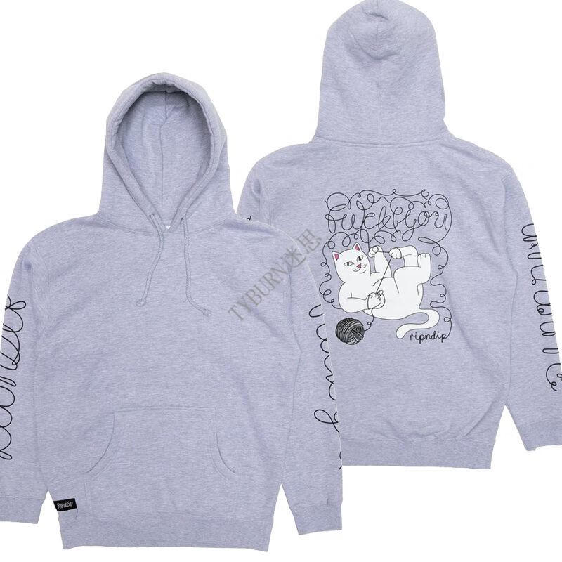 tyburn 国潮ripndip美式潮牌中指猫小贱猫长袖情侣卫衣oversize 外套