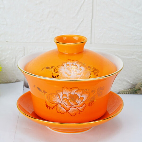 八宝茶杯三台八宝茶盖碗5寸陶瓷盖碗盖杯茶碗三才碗泡茶碗泡茶杯 电镀