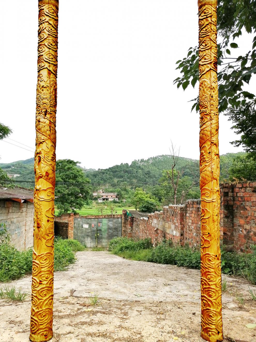 木雕盘龙柱实木中式龙凤柱园林广场仿古装饰手工雕刻祥云罗马柱揽欧