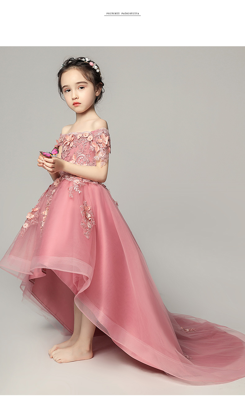 迪士尼联名款女童晚礼服拖尾超长婚纱小花童模特走秀表演服儿童钢琴