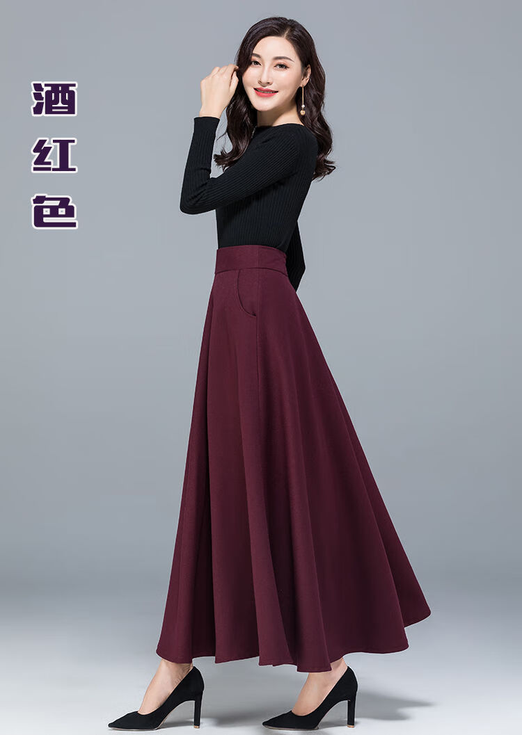罗蒙特价捡漏咖色半身裙女春秋长款高腰大摆伞裙遮胯显瘦a字裙垂坠感