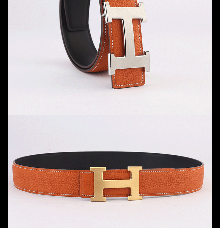 爱马仕(hermes)皮带男士礼盒装休闲牛皮裤腰带字母平滑扣 黑色-白线
