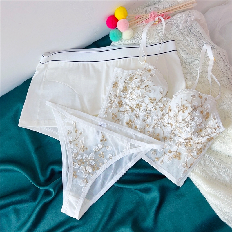 情侣内衣内裤三件套带胸罩文胸性感可爱情侣款内衣内裤套装 蔷薇 osl