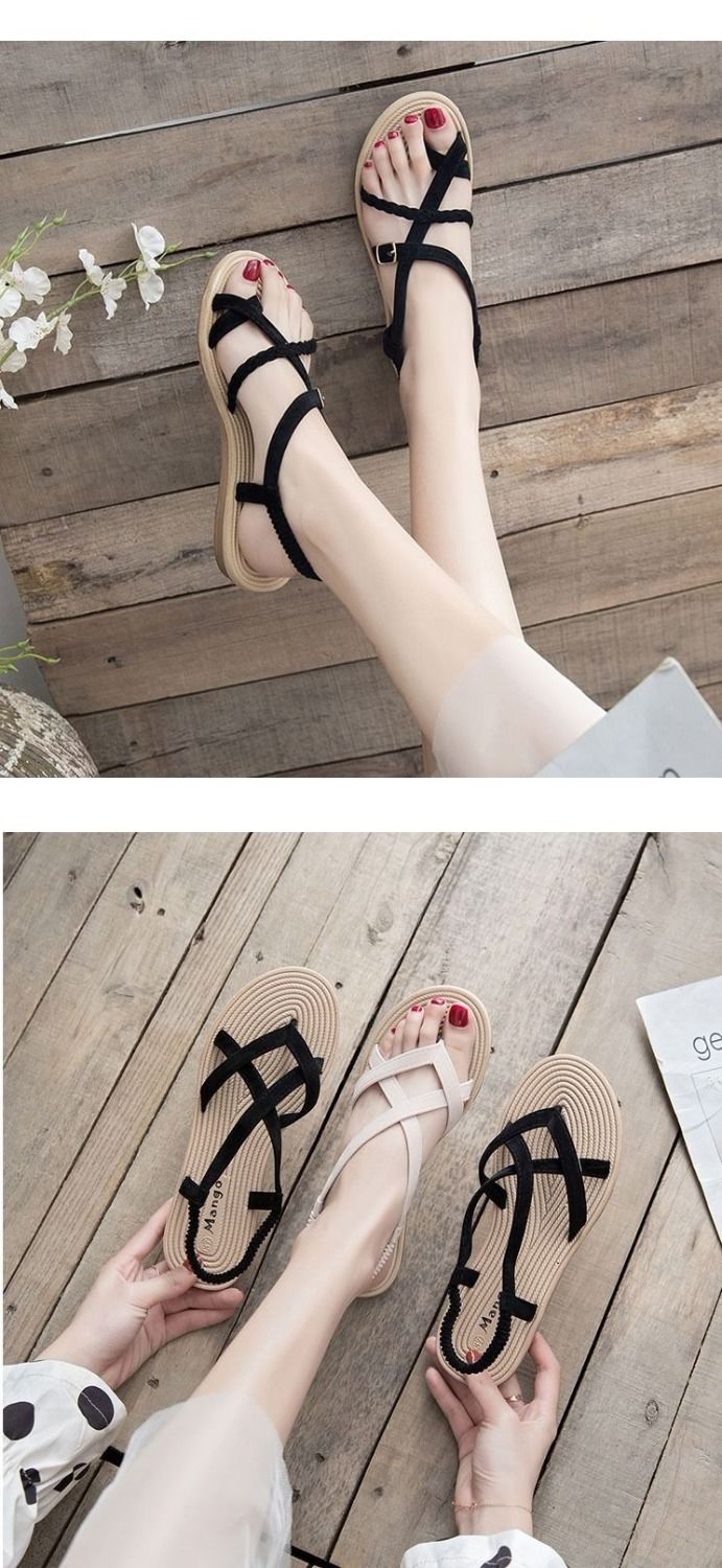 罗马凉鞋女仙女风2020新款潮时尚学生百搭夏季平底夹脚凉鞋 黑色套趾