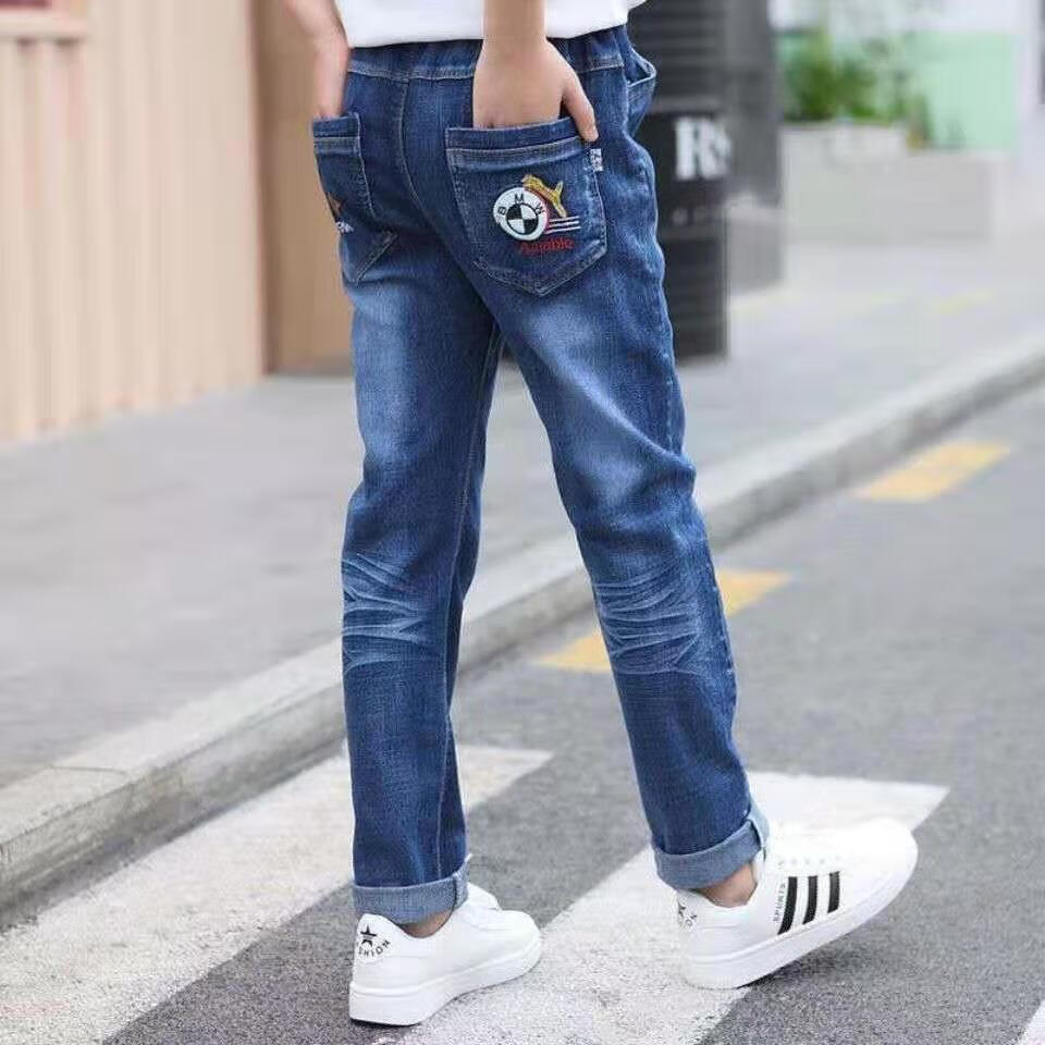 牛仔裤春秋款加绒加厚宽松直筒男大童长裤中大童男孩单裤裤子蓝色z字