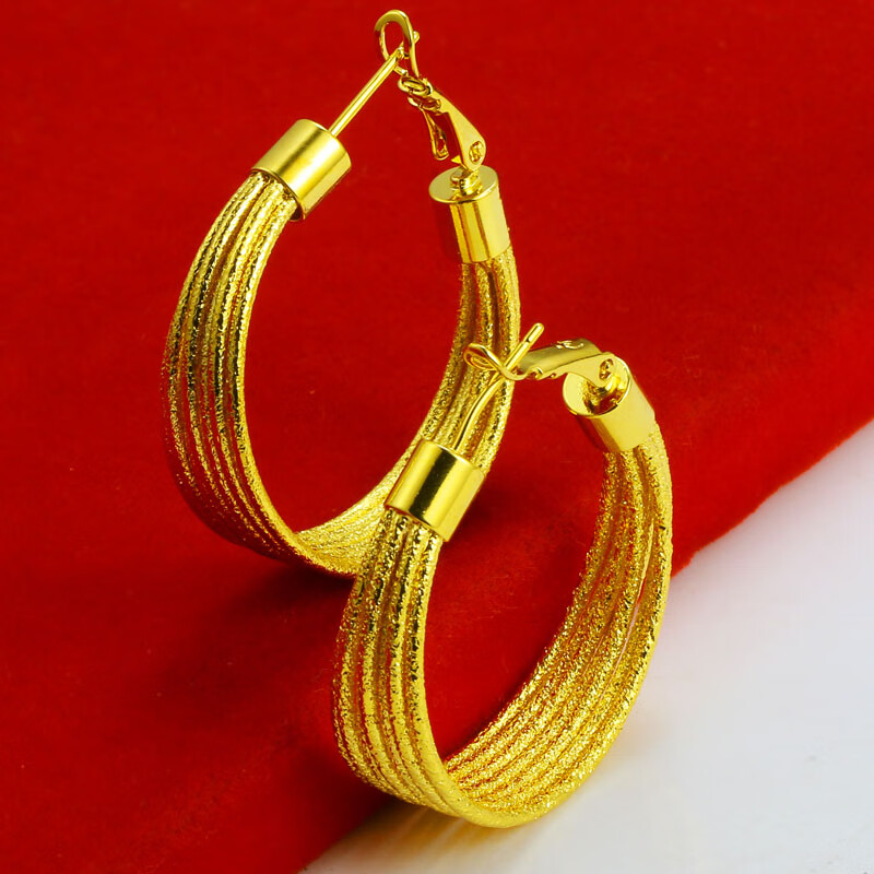 老凤凰包金耳环女款新娘结婚首饰仿真饰品镀金仿沙金越南金子大耳圈