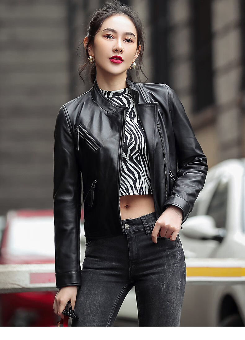 泊诗兰2020新款海宁真皮皮衣女短款 绵羊皮机车修身皮夹克韩版外套