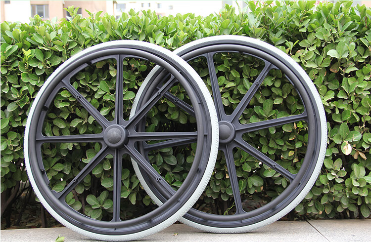 24寸abs加厚塑料轮毂实心胎整体大轮轮椅后轮实心胎灰色