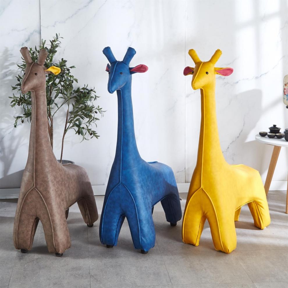 网红皮凳长颈鹿坐凳创意动物大号小鹿卡通家用座椅沙发网红礼物皮凳子