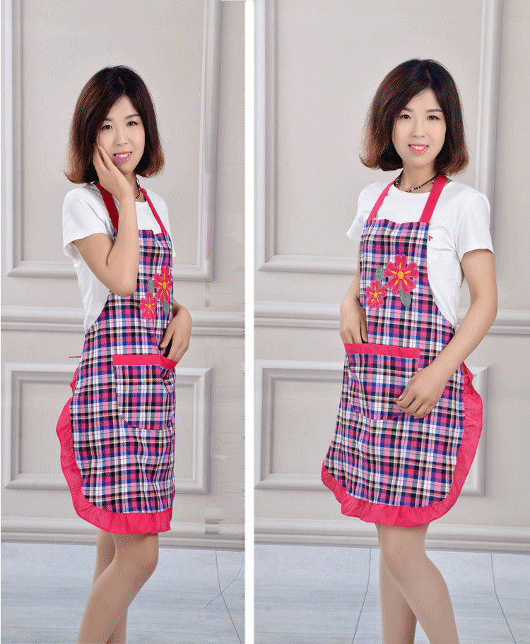 纯棉涤吊带围裙韩版时尚厨房防油污围腰成人可爱公主花边无袖罩衣青花