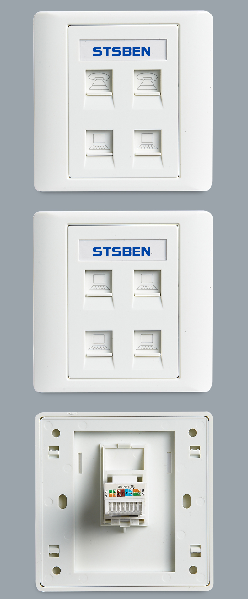 双直插千兆网络网口面板直通头六类网线电脑插座直插六类网线插座白色