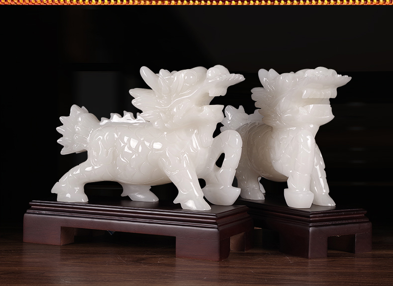 60百德莱大师傅高品质真玉石麒麟摆件天然原玉麒麟办公家居玄关客厅