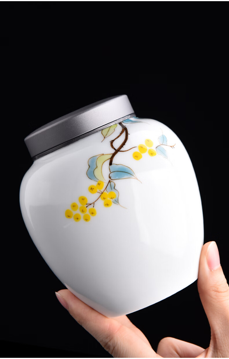 毅珊手绘白瓷茶叶罐茶用陶瓷小罐子装茶密封罐防潮储存罐空罐包装便携