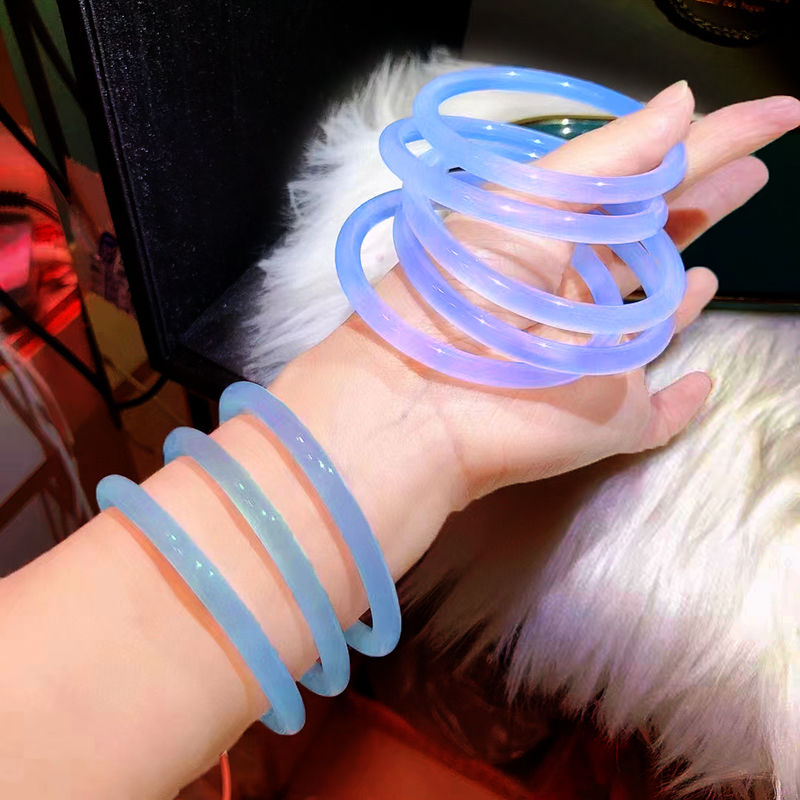 小叮当手镯 玻璃手镯网红冰蓝色闺蜜细款简约学生古风汉服少女叮当镯