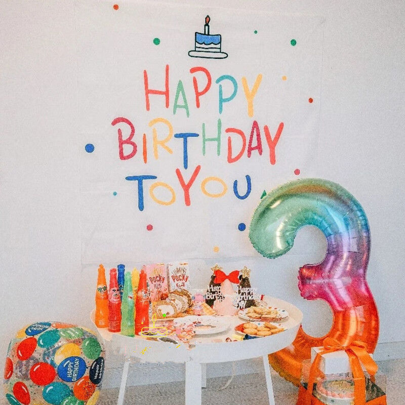 花仟陌新款ins风拍照生日背景布网红挂毯儿童卡通宝宝生日卧室装饰挂