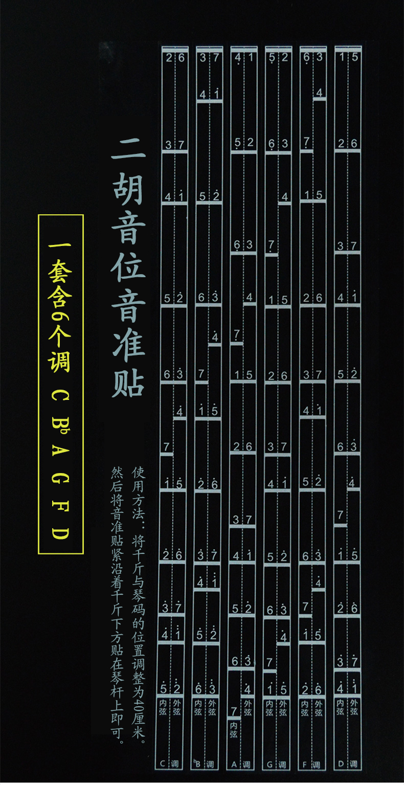 适用于初学二胡音准指法贴音阶对照表二胡把位图音位表音位贴辅助仪