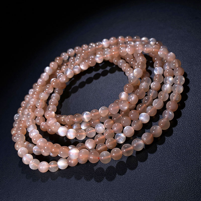 天然橙月光石手串灵动猫眼效应日光石三圈手链6mm女水晶首饰 橙月光石