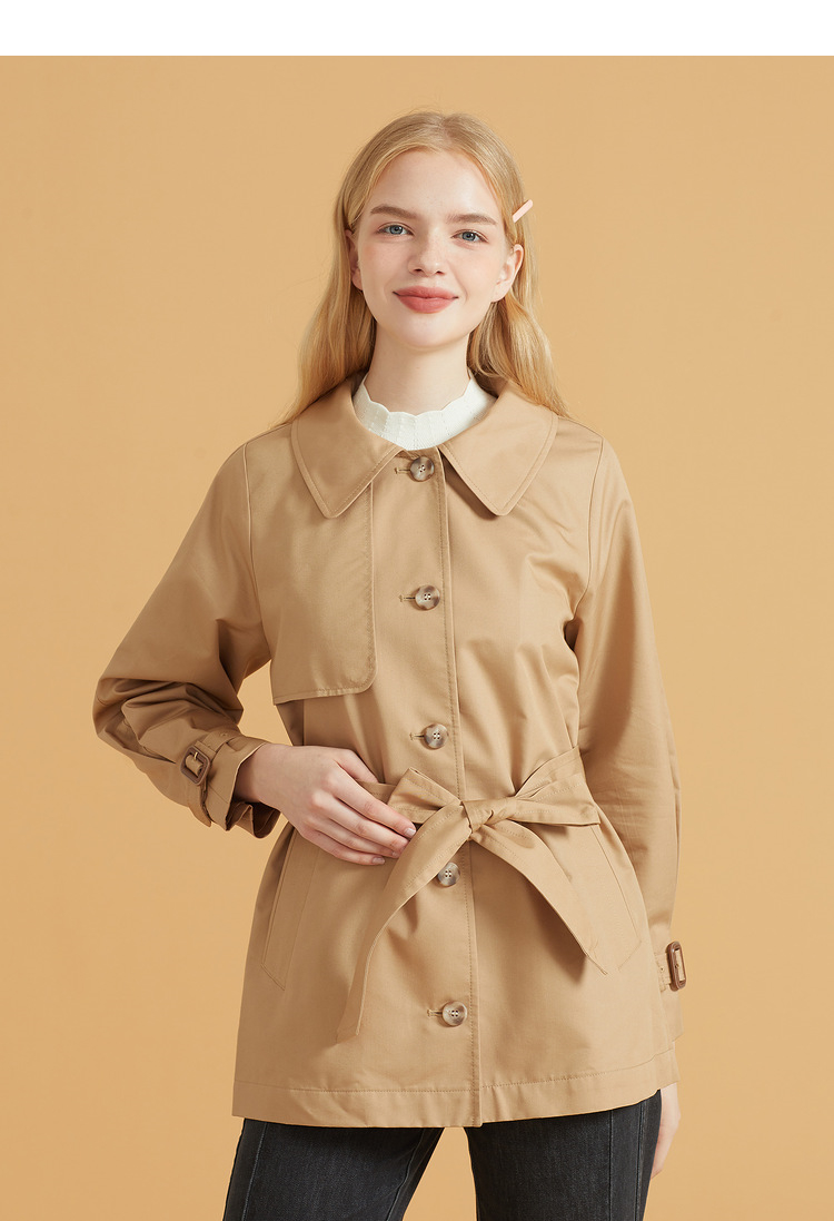eland衣恋春秋季款款中长款单排扣风衣时尚简约外套女士 卡其色(35)