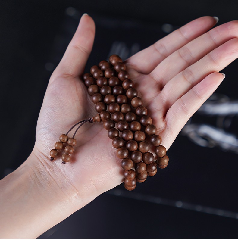 捷凤印度老山檀香虎皮纹108颗文玩佛珠手链高端文玩黑肉沉水檀木手串