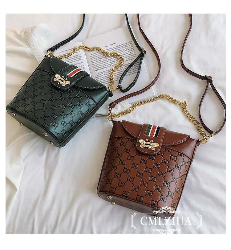 骆骐亚(cmlziua)轻奢包包女2020新款女包潮流小蜜蜂包包洋气压花水桶