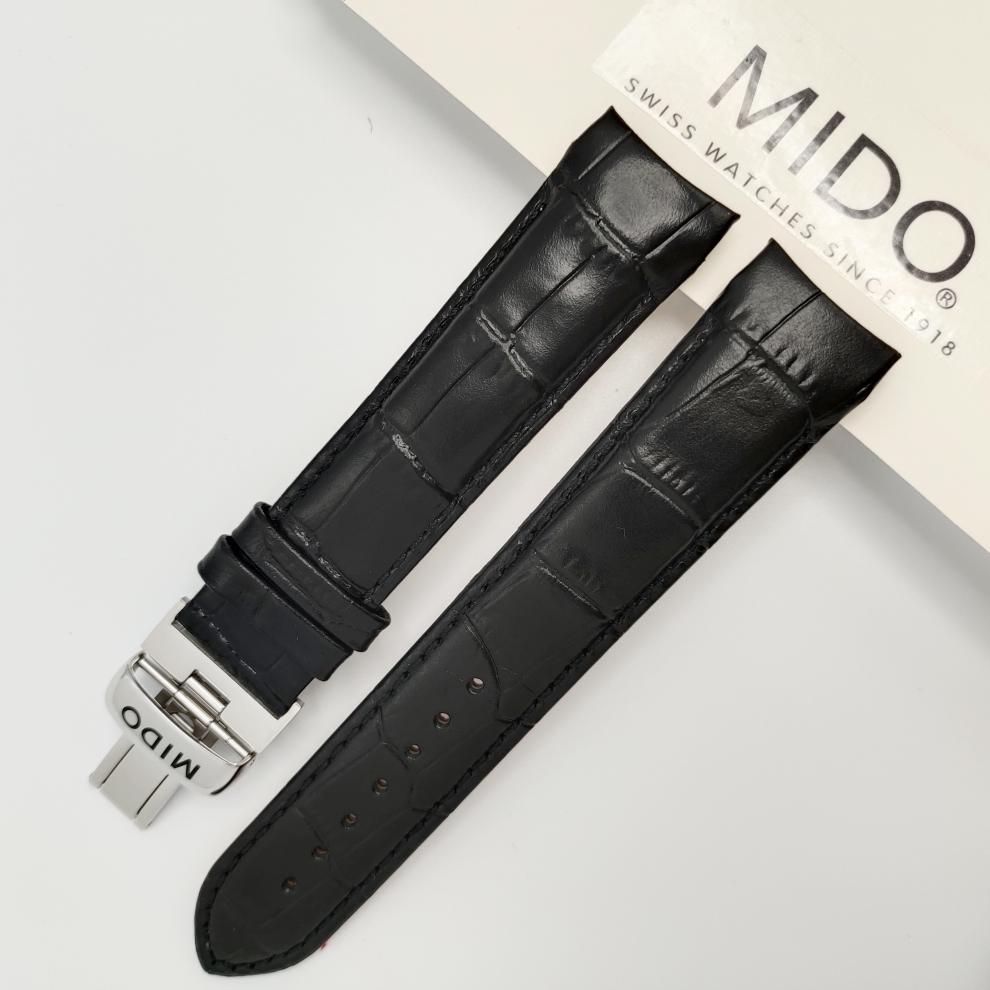 美度手表带 原装布鲁纳m024407a皮表带弧形口男款20 21mm 棕皮【银扣