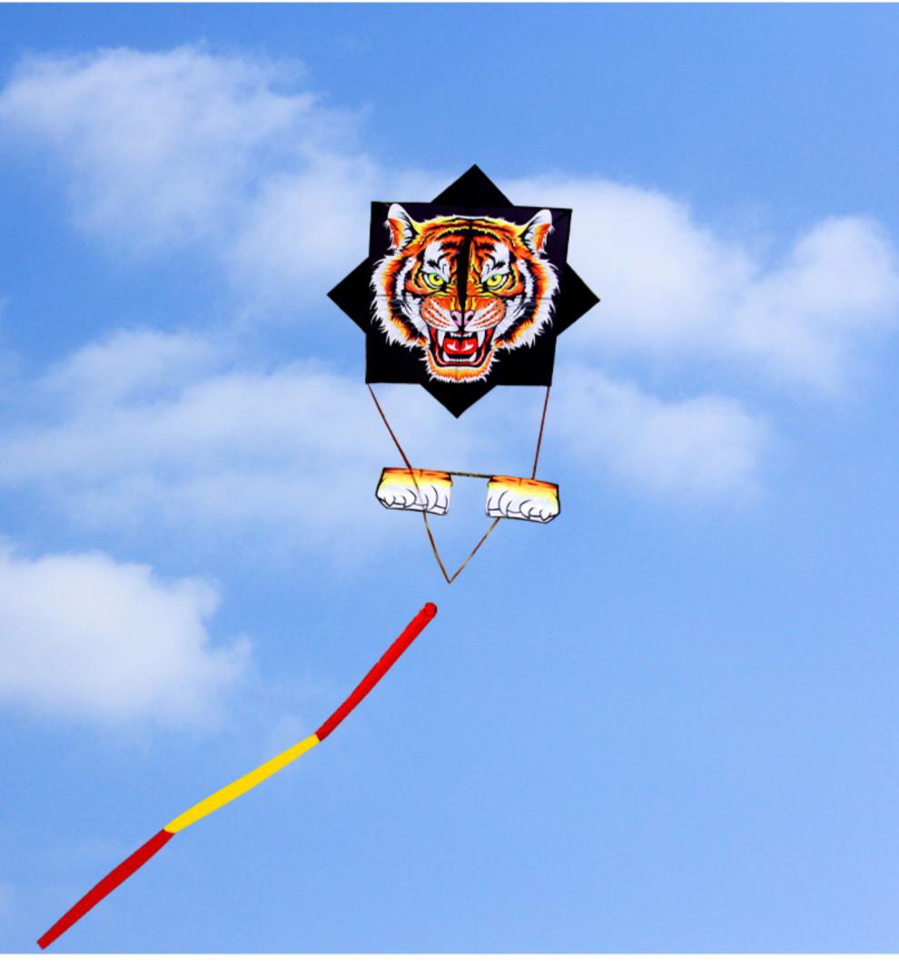 八卦风筝尾巴潍坊风筝树脂杆伞布八卦风筝成人风筝虎头脸谱长尾抗大风
