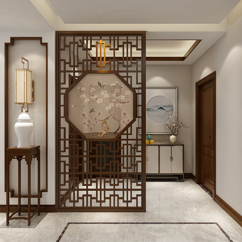新中日式实木格栅屏风移动隔断墙遮挡玄关柜入户客厅进门办公室wohao