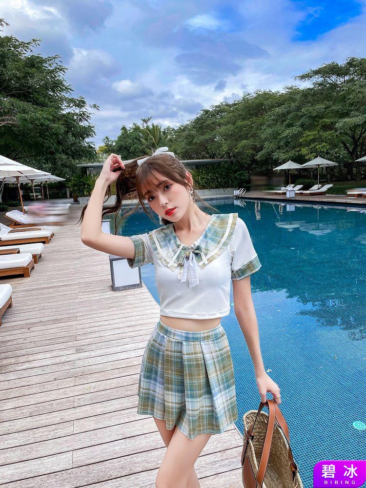 jk制服分体泳衣女夏可爱日系网红新款保守裙子显瘦小胸超仙气泳装jk