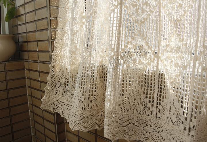 美式乡村棉麻钩针厨房半帘飘窗复古小窗帘镂空咖啡帘门帘橱窗帘头原麻