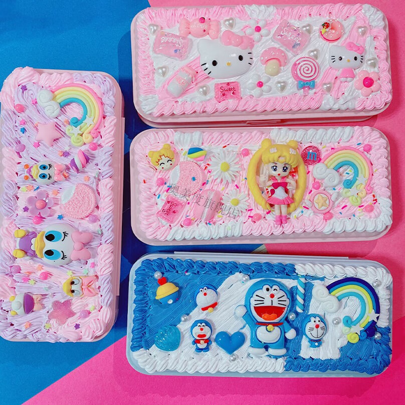儿童节礼物网红同款奶油胶文具盒大容量卡通公仔diy手工自制材料包