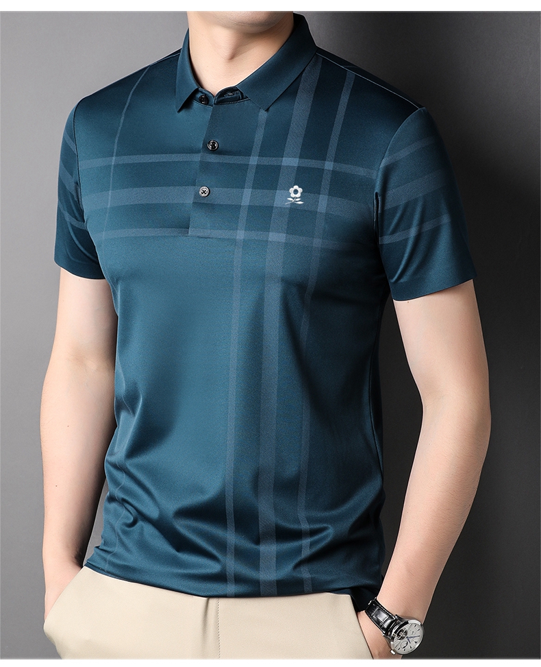 梦特娇桑蚕丝短袖t恤男中年商务真丝翻领男装上衣冰丝polo168317紫色