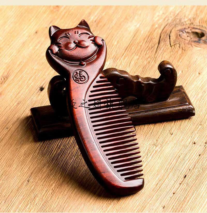 小叶紫檀木梳子木梳小叶紫檀可爱猫咪儿童梳定制刻字礼盒包装檀香木