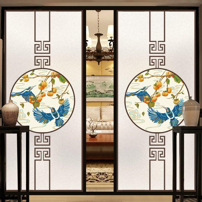 ‼️尊泉 古典中式复古屏风式玻璃贴窗花贴画窗户移门贴纸静电磨